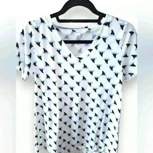 Lularoe XXS White Christy T - V neck T-shirt. Shark‎ fin graphic pattern. NWT
